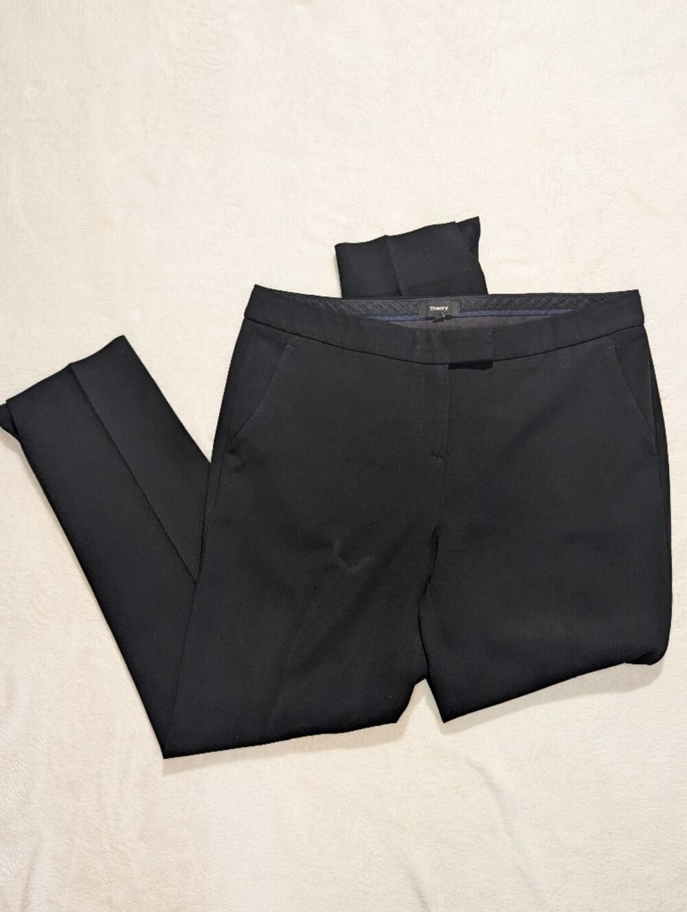 Theory Black Tailored Dress Pants with Waistband Trim